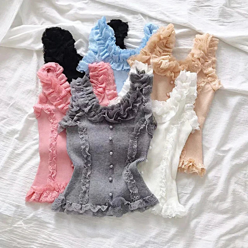2026 New Summer Lace Vest for Women External Wear Knitted Base Tank Top Summer Heavy Industry Knitted Sweater Top